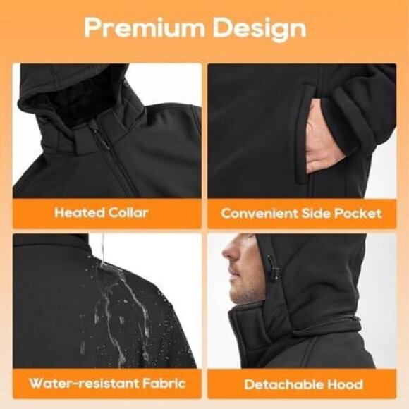 Windproof Heated Jacket with Detachable Hood & 16000mAh Battery Hunting Fishing - Picture 6 of 6